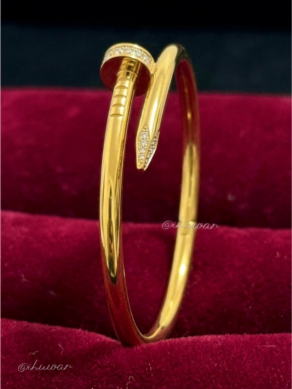 Nail Bangle Bracelet 18k Gold Plated Unisex CZ Pave - Picture 2 of 13